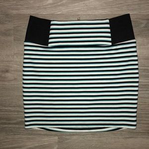 Stripped black, blue and white skirt